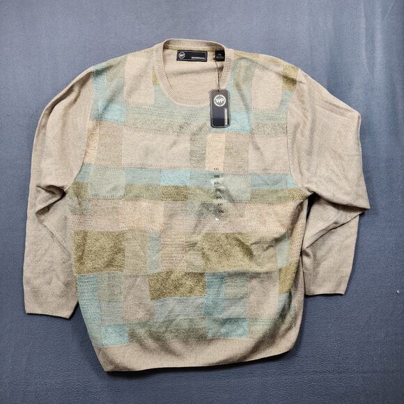 WP Weatherproof Mens Sweater XXL Tan Geometric Colorblock NEW - Picture 1 of 16